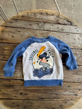 Disney Blue & White Mickey Baseball Pullover Sweatshirt
